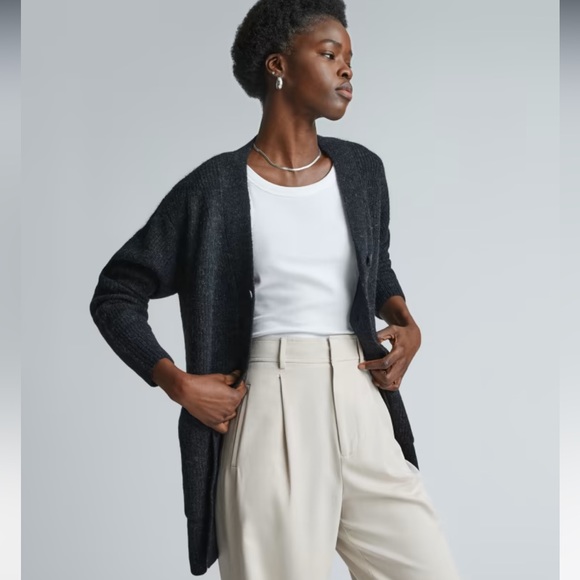 Everlane the oversized alpaca cardigan heathered black size SM new without tags - Picture 3 of 4